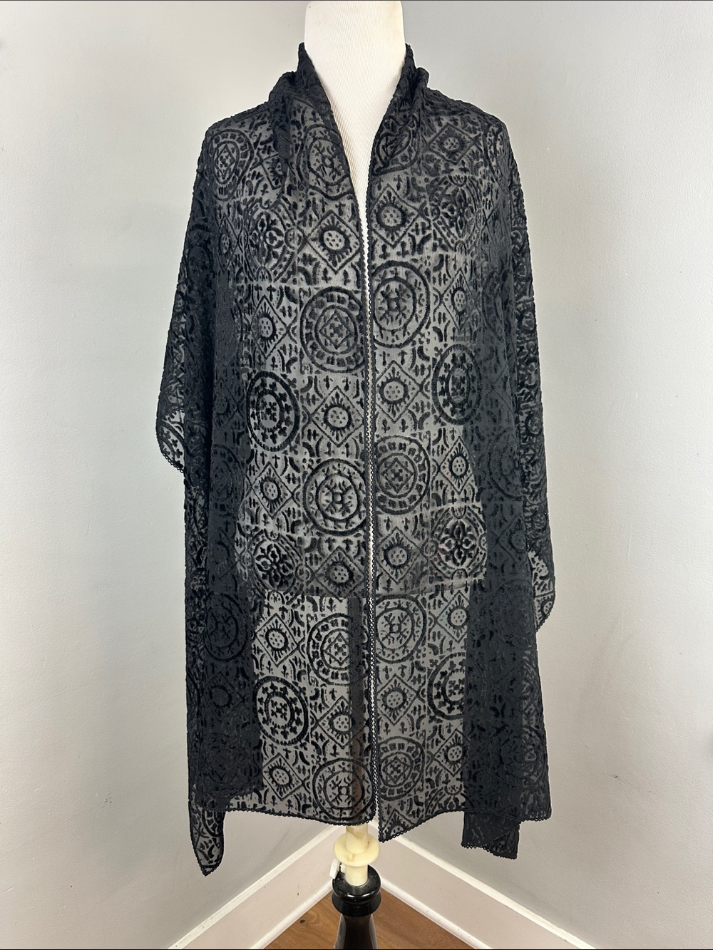 Dark Romantic Black Velvet Burnout Scarf